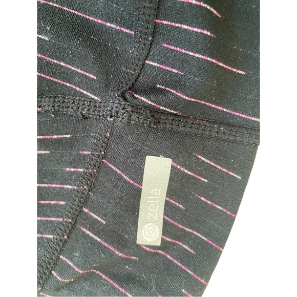 Zella live in pink cropped leggings mesh panels black horizontal stripes S small - Picture 2 of 9